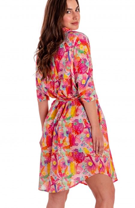 Pin Up Stars Chemisier Over In Cotone Stampa Happy Tropical