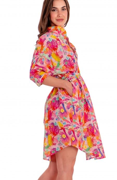 Pin Up Stars Chemisier Over In Cotone Stampa Happy Tropical