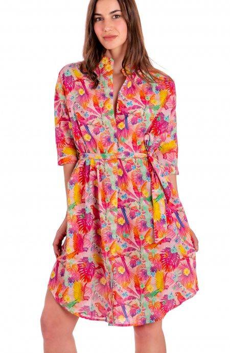 Pin Up Stars Chemisier Over In Cotone Stampa Happy Tropical