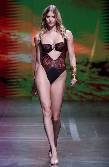 Pin Up Stars COSTUME DA BAGNO INTERO CON FASCIA IMBOTTITA E ACCESSORIO STAMPA TIGER SUN