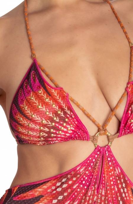 Pin Up Stars COSTUME DA BAGNO INTERO CUT-OUT CON BORCHIE STAMPA WINGS