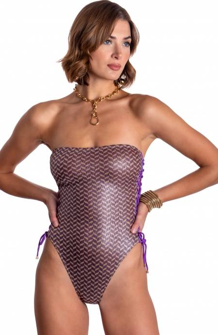 Pin Up Stars COSTUME DA BAGNO INTERO FASCIA LAMÈ STAMPA SPIGHETTA Pin Up Stars COSTUME DA BAGNO INTERO FASCIA LAMÈ STAMPA SPIGHETTA