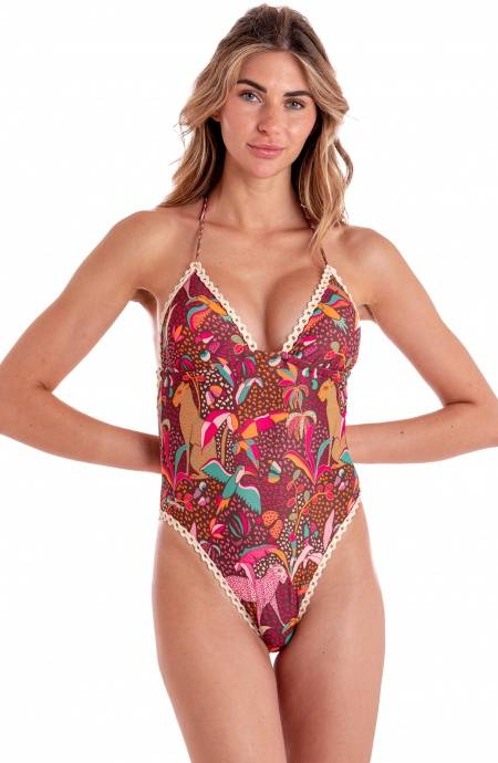 Pin Up Stars COSTUME DA BAGNO INTERO IMBOTTITO CON PASSAMANERIA STAMPA TROPICAL