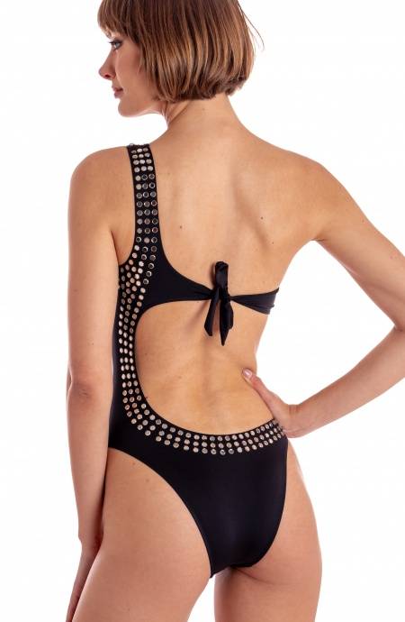 Pin Up Stars COSTUME DA BAGNO INTERO IMBOTTITO MONOSPALLA CON CRISTALLI SPECCHIETTI