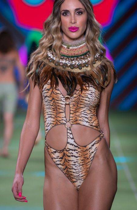 Pin Up Stars Costume Intero Con Anelle Stampa Tigre