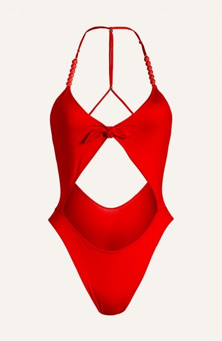 Pin Up Stars Costume Intero Con Fiocchi e Spalline A Sfera Tinta Unita