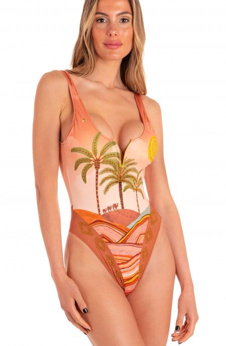 Pin Up Stars Costume Intero Imbottito Stampa Dune Con Borchie