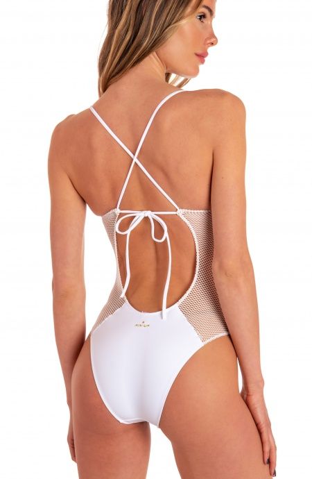 Pin Up Stars Costume Intero Ricamo Lance Tinta Unita Rete