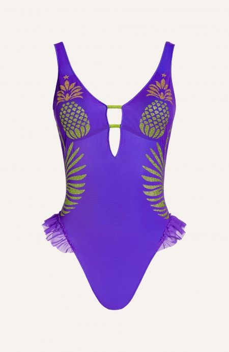 Pin Up Stars Costume Intero Tulle Stampa Ananas Lurex