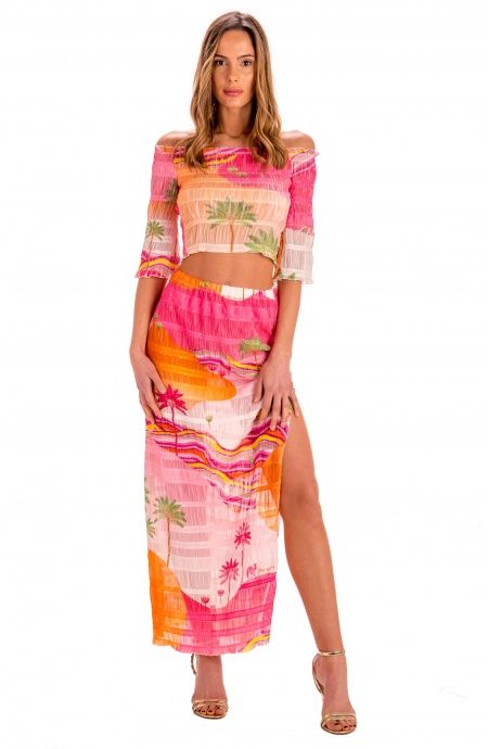 Pin Up Stars Gonna Goffrata Con Spacchi Stampa Dune