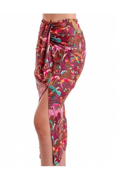 Pin Up Stars GONNA LONGUETTE CON SPACCO STAMPA TROPICAL