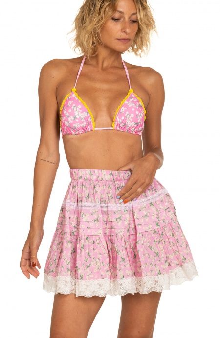 Pin Up Stars Gonna Ricamata Con Balze Stampa Flower Print