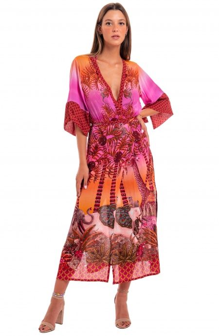 Pin Up Stars Kimono Mussola Di Viscosa Palm Paradise