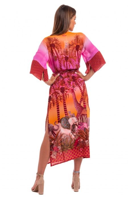 Pin Up Stars Kimono Mussola Di Viscosa Palm Paradise