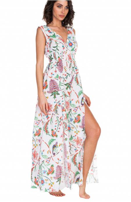 Pin Up Stars Long Dress Con Spacchi Stampa Camaleonte