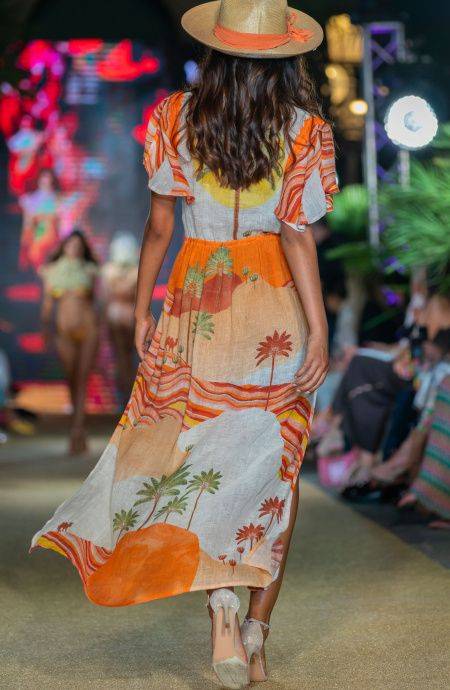 Pin Up Stars Long Dress Scollo A V In Garza Stampa Dune