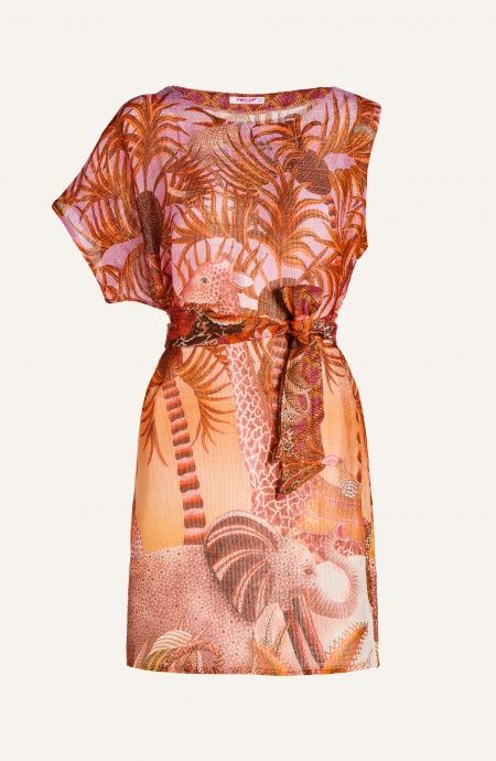 Pin Up Stars Mini Abito Mono Spalla Garza in Cotone Lamè Palm Paradise