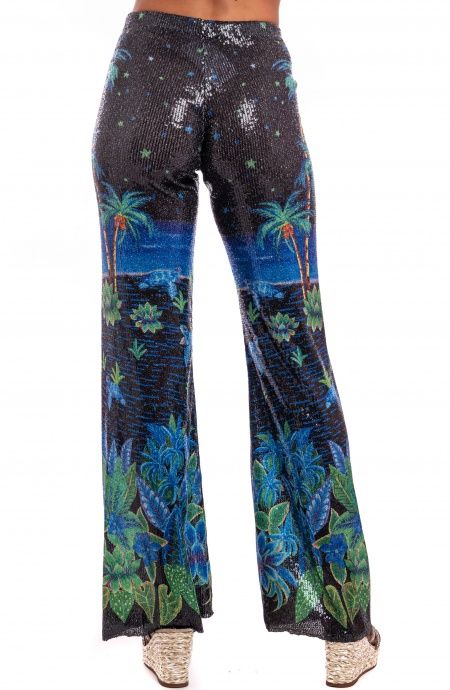 Pin Up Stars Pantalone Zampa Paillettes Stampa Hawaii