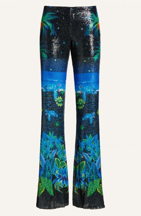 Pin Up Stars Pantalone Zampa Paillettes Stampa Hawaii