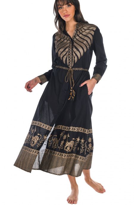 Pin Up Stars Chemisier In Cotone Ricamo Foglia Oro