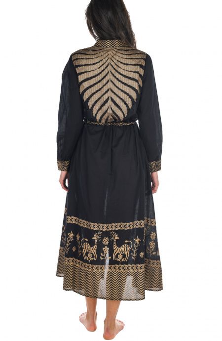 Pin Up Stars Chemisier In Cotone Ricamo Foglia Oro