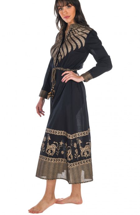 Pin Up Stars Chemisier In Cotone Ricamo Foglia Oro