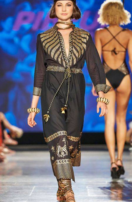 Pin Up Stars Chemisier In Cotone Ricamo Foglia Oro