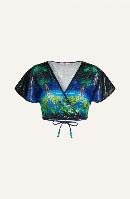 Pin Up Stars Coprispalla Paillettes Stampa Hawaii