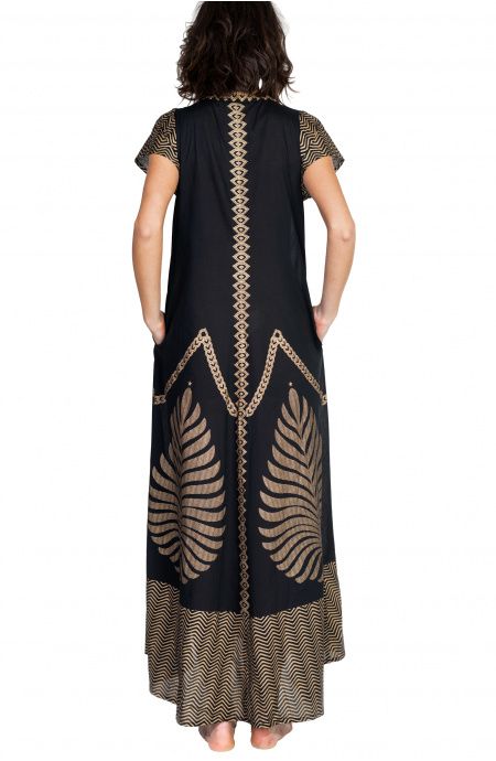 Pin Up Stars Long Dress In Cotone Foglia Oro