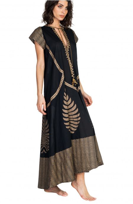 Pin Up Stars Long Dress In Cotone Foglia Oro