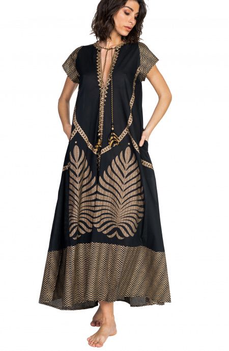 Pin Up Stars Long Dress In Cotone Foglia Oro