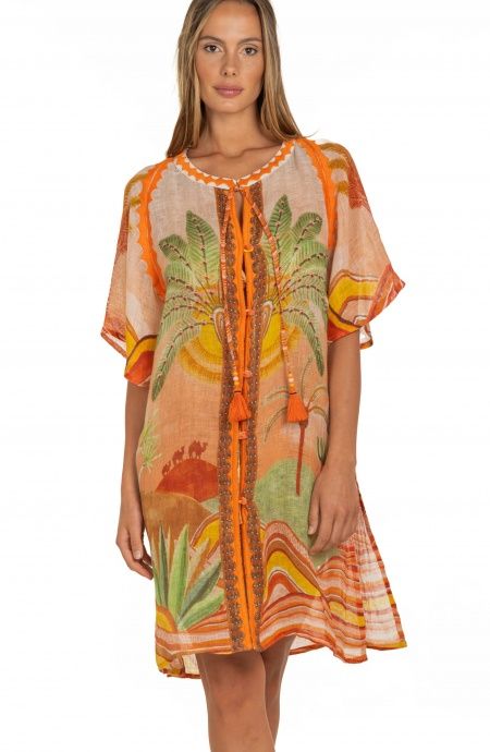 Pin Up Stars Poncho In Garza Stampa Dune