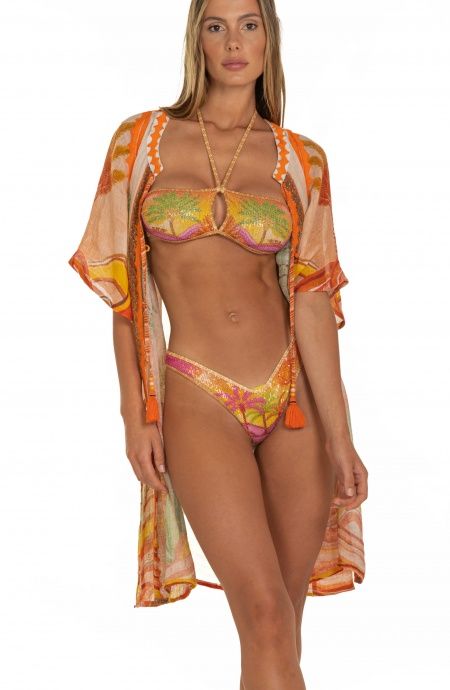 Pin Up Stars Poncho In Garza Stampa Dune