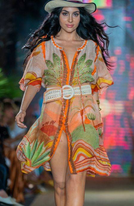 Pin Up Stars Poncho In Garza Stampa Dune