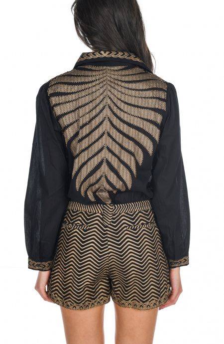 Pin Up Stars Tutina In Cotone Ricamo Foglia Oro