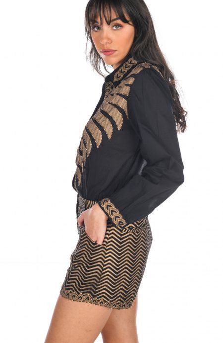 Pin Up Stars Tutina In Cotone Ricamo Foglia Oro