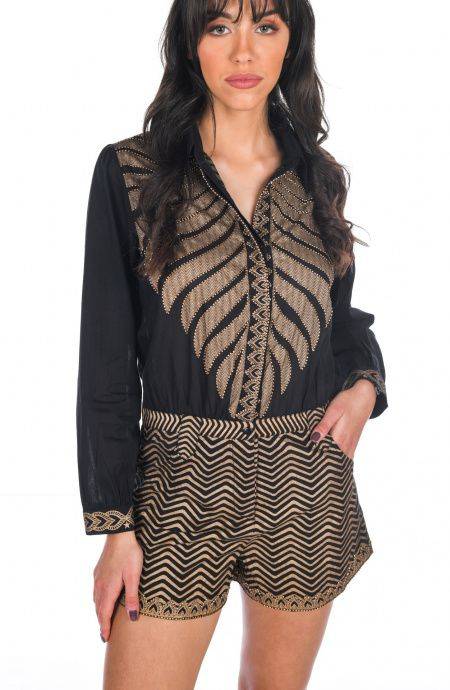 Pin Up Stars Tutina in Cotone Ricamo Foglia Oro