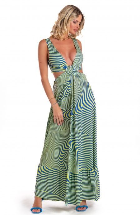 Pin Up Stars Vestito Lungo Jersey Stampa Optical