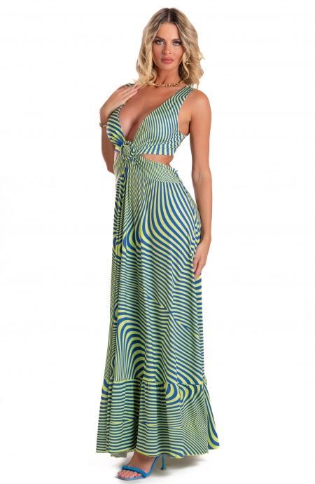 Pin Up Stars Vestito Lungo Jersey Stampa Optical