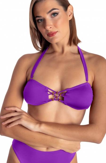 Pin Up Stars TOP BIKINI FASCIA IMBOTTITA CON INTRECCIO E PERLE TINTA UNITA