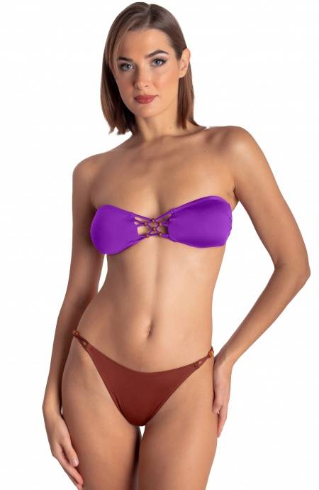 Pin Up Stars TOP BIKINI FASCIA IMBOTTITA CON INTRECCIO E PERLE TINTA UNITA