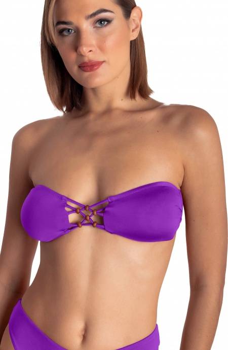 Pin Up Stars TOP BIKINI FASCIA IMBOTTITA CON INTRECCIO E PERLE TINTA UNITA