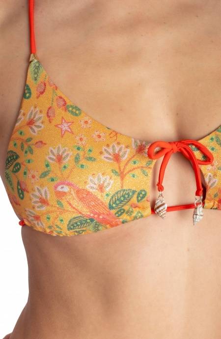 Pin Up Stars TOP BIKINI TRIANGOLO IMBOTTITO CON CONCHIGLIE STAMPA FLOWER BIRD