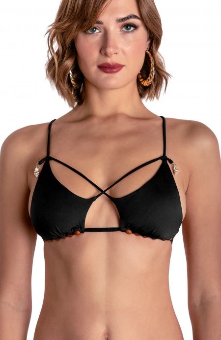 Pin Up Stars TOP BIKINI TRIANGOLO IMBOTTITO CON PERLE E CONCHIGLIE TINTA UNITA