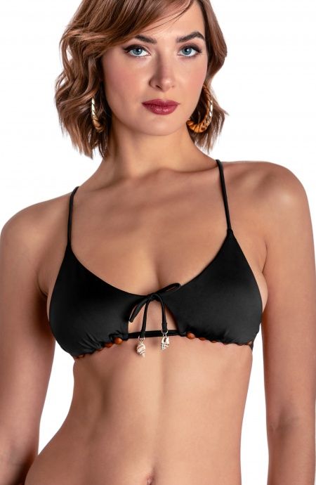 Pin Up Stars TOP BIKINI TRIANGOLO IMBOTTITO CON PERLE E CONCHIGLIE TINTA UNITA