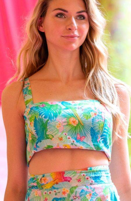 Pin Up Stars Top Con Spalline Stampa Happy Tropical