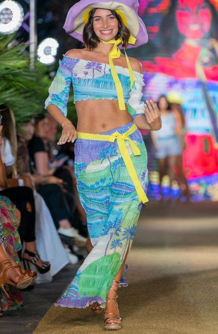 Pin Up Stars Top Goffrato Maniche Campana Stampa Dune