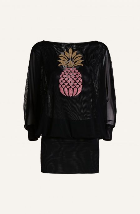 Pin Up Stars Tubino Maniche a Farfalla Tulle E Ananas Lurex