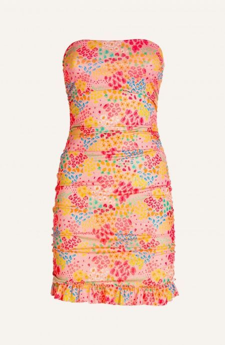 Pin Up Stars Tubino Off-Shoulders Arricciato Lurex Stampa Tutti Frutti