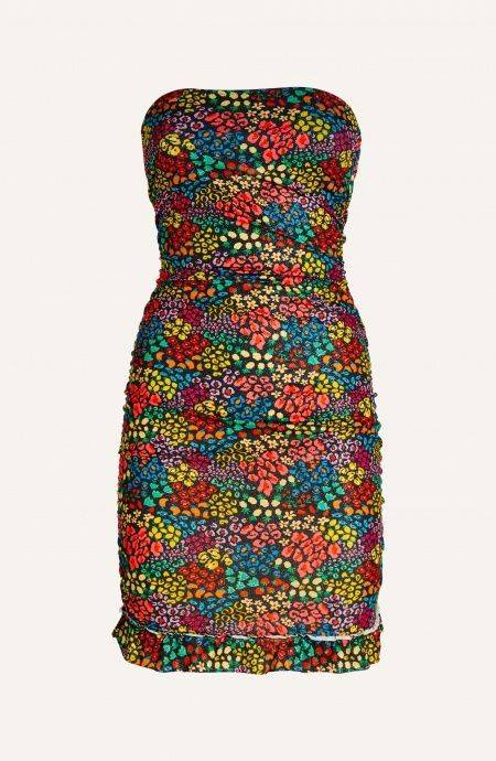 Pin Up Stars Tubino Off-Shoulders Arricciato Lurex Stampa Tutti Frutti
